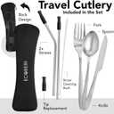 Travel Utensils Set with Case 4 Pack, Reusable Stainless Steel Portable Cutlery (Fork, Spoon, Knife, Straws & Cleaner) for Work, Dorm, Camping, Lunch Box, Compact Durable Silverware by Ecoberi (Black-Grey)