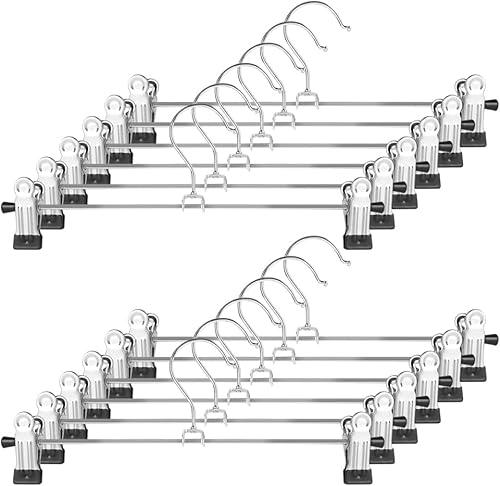 GoodtoU Pants Hangers with Clips, 6 Pack 12 Inch Slim Metal Skirt Hangers, Adjustable Non Slip Clips, Space Saving Closet Hangers, Black