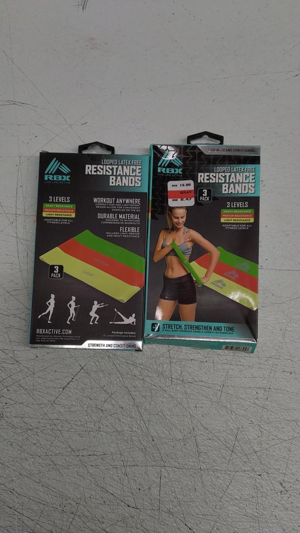 RBX Looped, Latex Free Resistance Bands, three Levels, Light, Medium, Heavy. Toning and Stretch Bands 2 Pack, 6 total bands