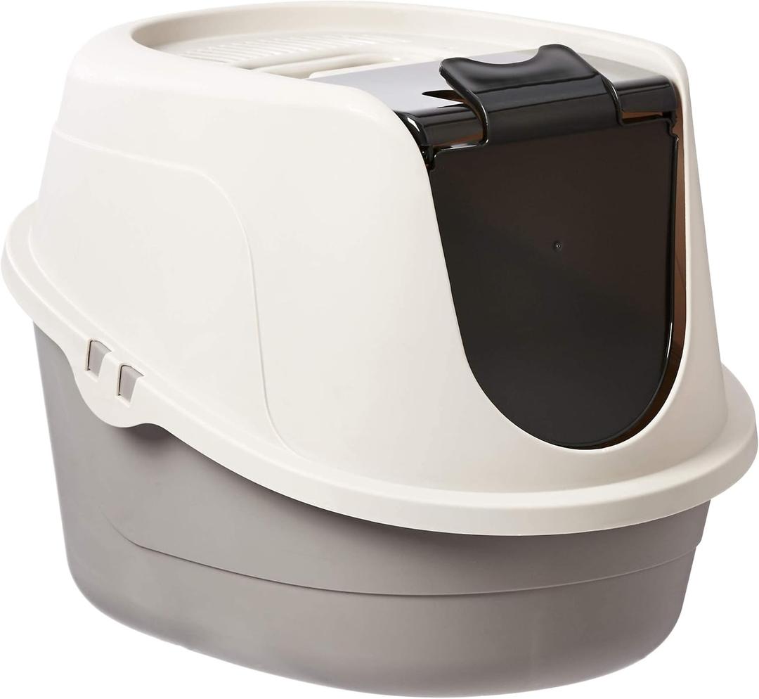 Amazon Basics No-Mess Hooded Enclosed Cat Litter Box with Odor Control and Swinging Door, Standard, 21" x 16" x 15", Multicolor