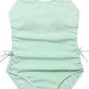 Milumia Girl's One Piece Ribbed Knit Swimsuit Ruched Knot Scoop Neck Bathing Suit Z Mint Green 11-12 Years