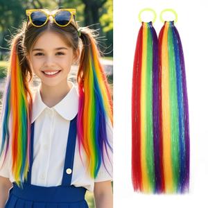 Rainbow Ponytail Extensions, Ponytail Hair Tinsel Extension with Tie Girls Accessories for Daily Party Festival Use Halloween Wacky Hair Braiding for Women Ponytail Hair Pieces 2pcs/lot