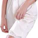 Women Lace Edge Pyjama Bottoms Solid Color Loose Soft Satin Silk Pettipants Summer Casual Half Slip Shorts (White, L)