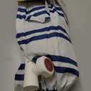 6.5FT Striped Beach Umbrella with Fringe, UPF 50+ Sun Protection with Silver Coating, Adjustable Height and Tilt Design, Wind-Resistant Fiberglass Ribs, Wood Grain Iron Pole, Lightweight Design with Portable Carry Bag, Base Not Included (Navy)