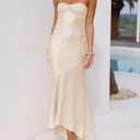 Summer Satin Tube Top Strapless Midi Dress for Women 2025 Formal Ruched Backless Wedding Guest Long Dresses (XL)