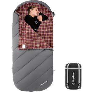 KingCamp Sleeping Bag for Adults, Cold Weather & Warm Extra Wide Big & Tall XL Portable Waterproof Flannel Sleeping Bags, Essentials Gear Accessories for Camping Backpacking Hiking Indoor & Outdoor (Thermal Pod 4.6lbs Darkgrey)