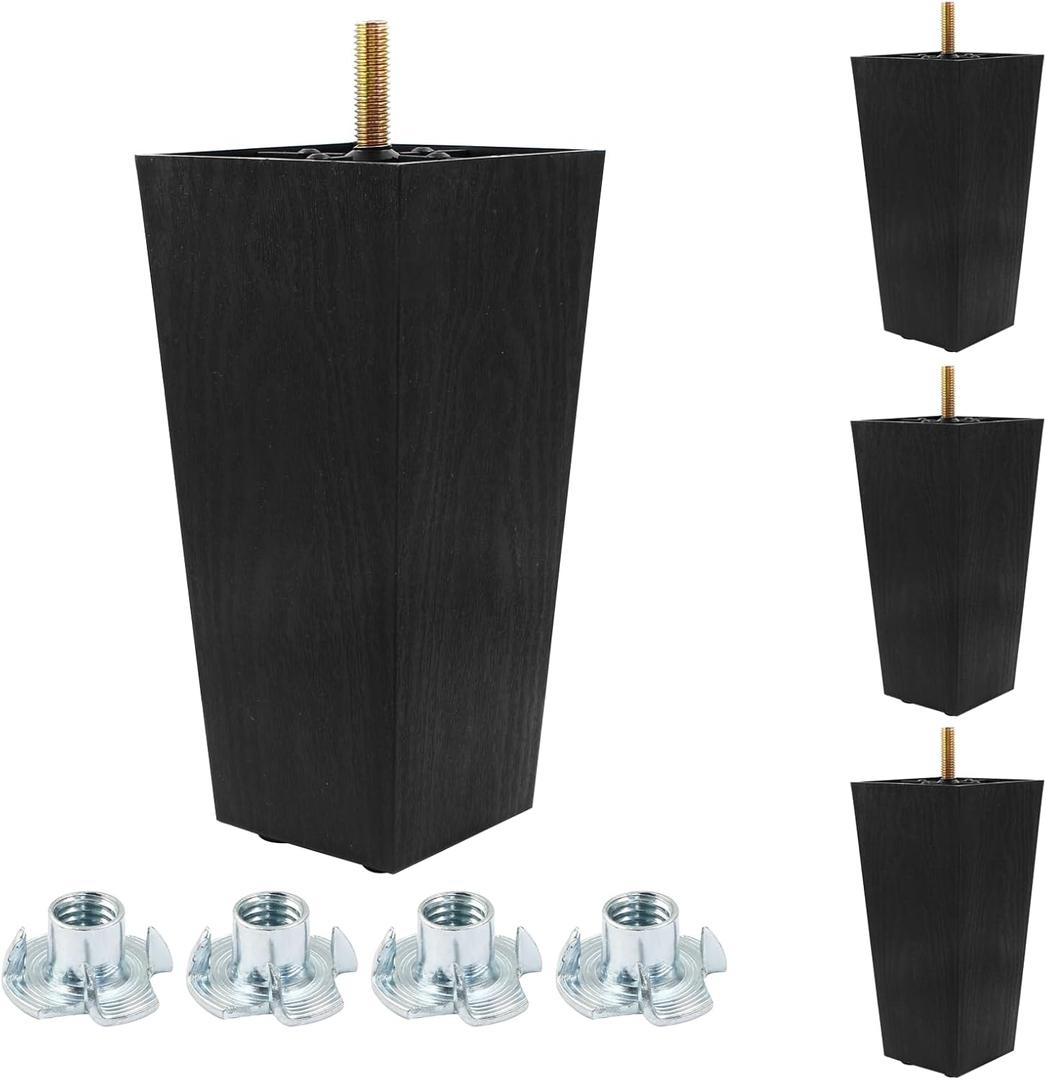 Litoexpe Plastic Furniture Leg, 6 Inch Square Sofa Leg, Set of 4 Furniture Feet for Dresser Cabinet Chair Bed Coffee Table, with M8 T-nut (Squarem8)