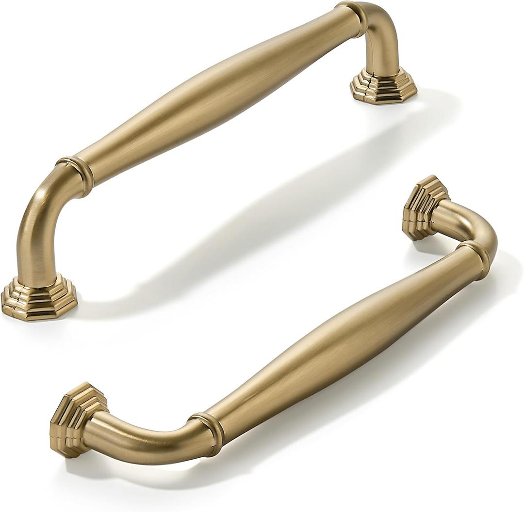 khtumeware 2 Pack 5 Inch(128mm) Brushed Brass Cabinet Pulls Warm Gold Cabinet Handles Heavy Duty Solid Cabinet Hardware for Cupboard Drawer Pulls Dresser Handle