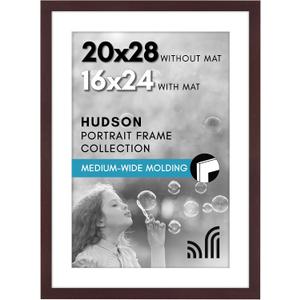 Americanflat 20x28 Picture Frame with Polished Plexiglass - Use as 16x24 Frame with Mat or Display 20x28 Photo Without Mat - Hudson Collection - Wide Picture Frames for Wall Display - Mahogany