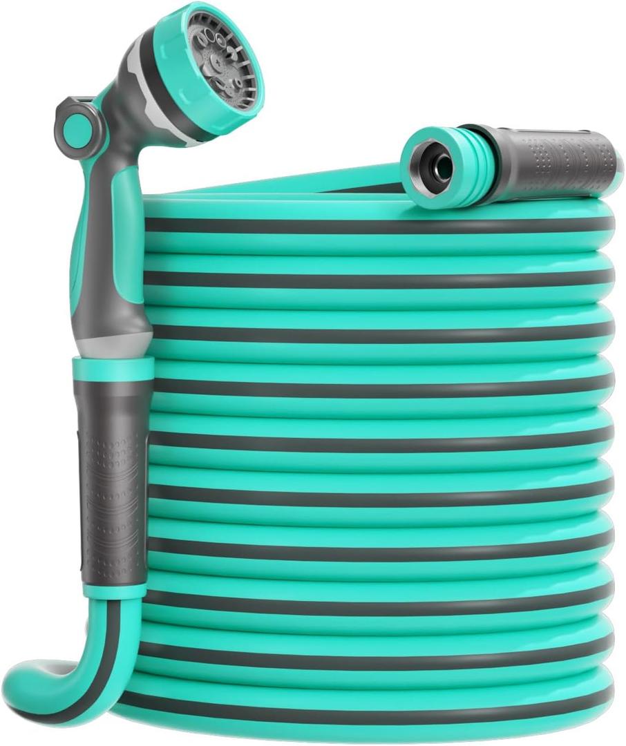 Heavy Duty Garden Hose 50 ft x 5/8", Water Hose with 10-Pattern Nozzle, Durable Lightweight Flexible, Non-Expanding, No Kink, Leak Free Burst 500 PSI Manguera Para Jardin (Blue50FT)