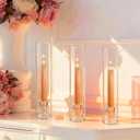 12 Sets Glass Hurricane Candle Holders - 12.6 Glass Candlestick Holders with Clear Tall Cylinder Candle Sleeves for Wedding, Christmas Table Decor (12)