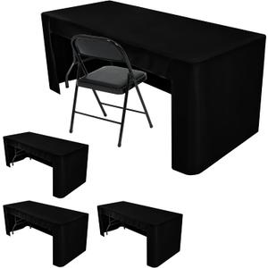 HolidayIdeas 4-Pack Open Back Table Cloths for 6 Foot Tables, Water Repellent Fitted Black Table Covers, 3-Sided Oxford Polyester Tablecloth for Vendor Booth, Craft Fairs, Registration Desk