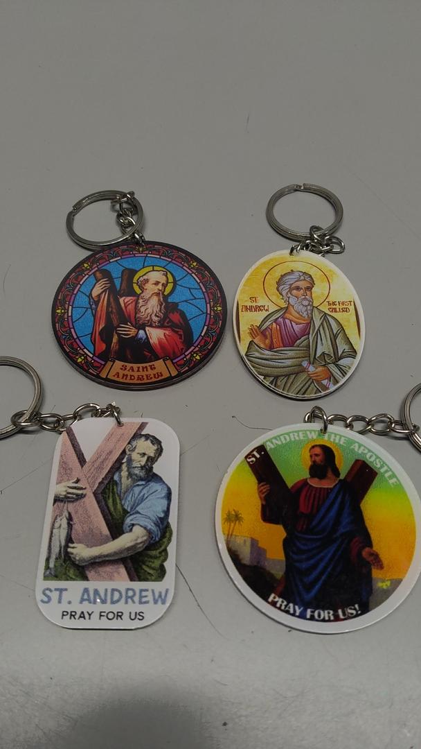 KHAMANHLR (4 PCS) St. Andrew Keychain - Patron Saint of Fishermen and Strength. Crafted From Durable, Transparent Acrylic, Offering Timeless Beauty and Lasting Durability 2 Inches