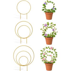 3 Pack Premium Round Plant Trellis Indoor, Small Metal Plant Support Stake for Climbing Plants, Different Sizes Gold Garden Trellis for Ivy and Flowers Outdoor