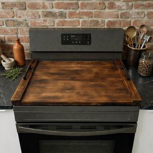 Noodle Board Stove Cover, 30 x 22 Inch Wooden Stove Top Cover with Handles, Pine Wood Stovetop Cover with Cross-Grain Dovetail Design for Extra Counter Space, Brown