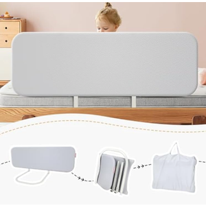 Q-MIULIKE Baby Bed Rail for Toddlers Foldable Portable Easy to Install Travel Toddler Bed Rails 27 Height Adjustable Suitable for Full King Queen Twin Bed Sizes (Grey 59 Inch, 1 Piece)