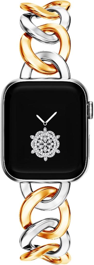 Kolgios 38/40/41/42mm(Series 11/10) Cool Chain Smartwatch Bands Compatible for Apple Watch Bands Series 11/ SE3/10/9/8/7/6 42/44/45/46mm Stylish Replacement Watch Strap for Iwatch S11/10/9/8/7/6 (Gold/sliver)