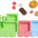 Baby Suction Plate Silicone, 5 Piece Baby Feeding Set - Non Slip Unique Trains Toddler Plates with Fork Spoon, Kids Baby Weaning Plate for No More Meal Time Mess (Green)