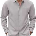 COOFANDY Men's Long Sleeve Button Down Dress Shirts Casual Business Casual Shirt Wrinkle Free Untucked Shirts Light Grey