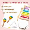 Montessori Toys for 1 2 Year Old, Wooden Musical Instruments for Toddlers 1-3, Educational Baby Drum Set with Xylophone & Maracas, First Birthday Gifts for Boys Girls, Nursery Preschool Toys