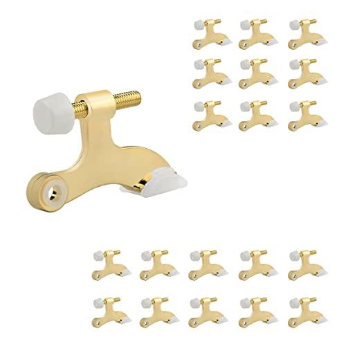 HOMOTEK 13 Pack Hinge Pin Door Stopper, Hinge Stops for Top of Door, Adjustable Deluxe Heavy Duty Gold Door Stop 2-1/2x1-3/4 inch, with White Rubber Bumper Tips, Bright Brass