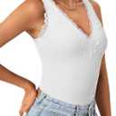 Rooscier Women's Lace Patchwork Sexy Deep V Neck Knitted Vests Undershirt Camis Tank Tops (M)