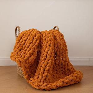 Chunky Knit Blanket Soft Chenille Yarn Knitted Throw Blanket 50"X60" Handmade Cable Warm Thick Giant Blanket for Couch Bed Trips (Burnt Orange, Throw 50x60)