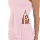 CSDAJIO Women Two Piece Summer Set Club Outfits Drawstring Ruched Side Asymmetrical Tube Top and Bodycon Mini Skirt