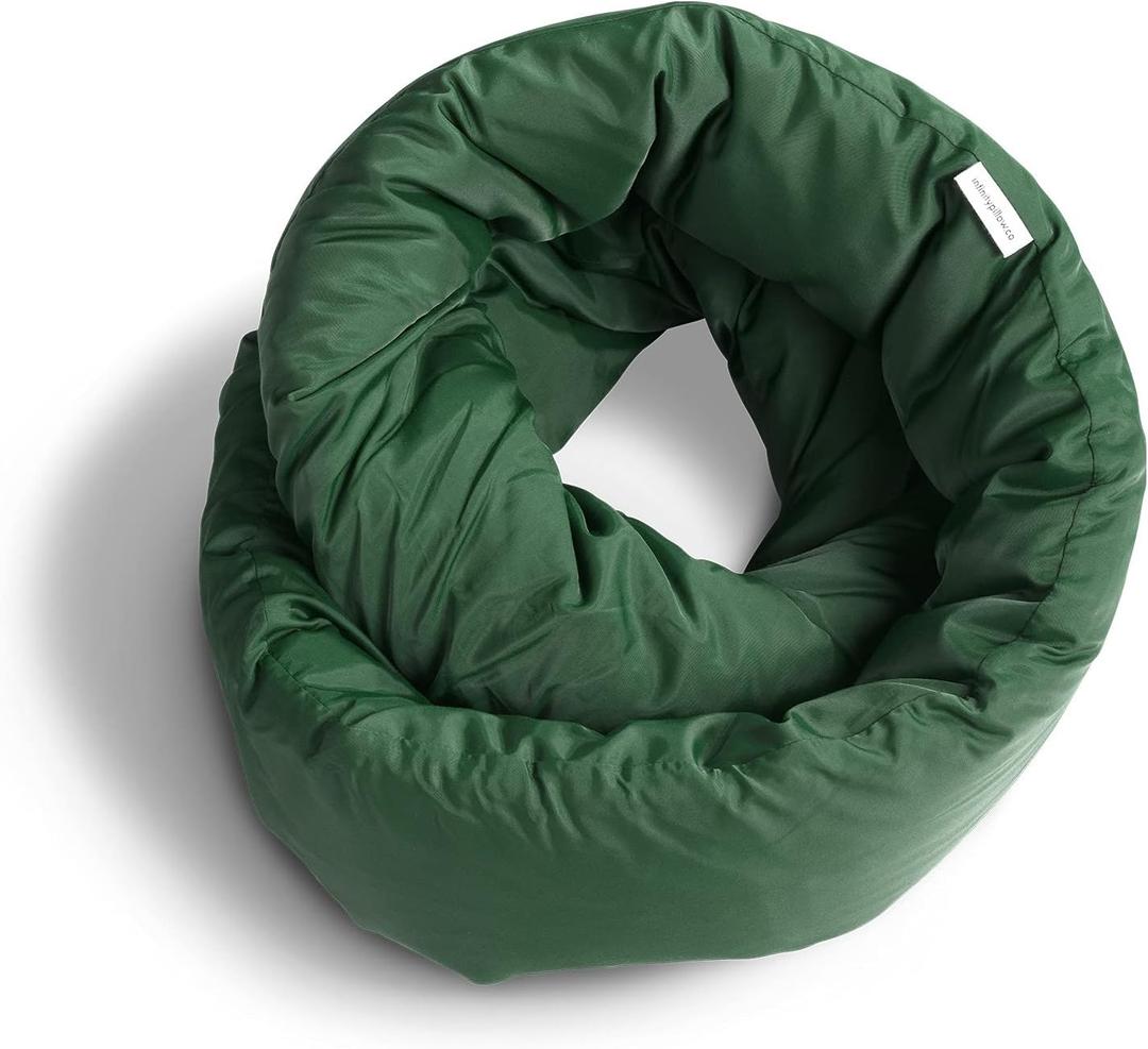 Huzi Infinity Pillow - Travel Neck Pillow - Versatile Soft 360 Support Scarf - Machine Washable - Home Travel Flight Road Trips Airplane Sleeping (Pine Green)