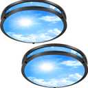 2 Pack 24W LED Ceiling Lights for Office Hallway Bedroom, 12 Inch Dimmable Flush Mount LED Ceiling Light Fixture, 6500K/5000K/4000K/3500K/3000K Adjusted Modern Lamps (Cloud Blue Sky Cover) (Black)