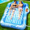 83" X 60" Inflatable Tanning Pool Lounger Float with Sprinkler, Extra Large Pool Float Adults with Pillow, 6 in 1 Suntan Tub Raft Floatie Toys with Drink Holder Sunbathing Water Filled Tanning Bed