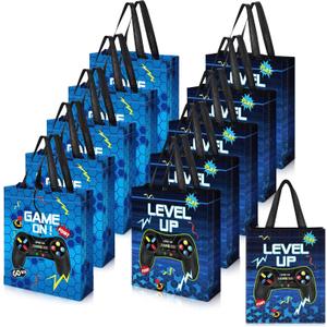 Sweetude 30 Pcs Video Game Gift Bag with Handle Game Party Supplies Reusable Gaming Non Goody Bag, 2 Styles, Blue