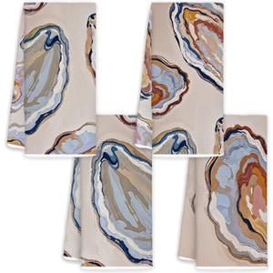 JINYO Oyster Beach Kitchen Towels Set of 4, Coastal Kitchen Towels, Nautical Hand Towels for Bathroom, Coastal Themed Gifts Dish Towels Tea Towels, Beach Kitchen Bathroom Decor, 16x24 Inch