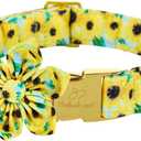Babole Pet Dog Collar with Yellow Sunflower Flower Tie, Cotton Dog Collar with Safety Metal Buckle Adjustable Puppy Collars for Small Medium Large Boy&Girl Dog, X-Large, Neck 16"-26"