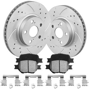 Front Brake Pads And Rotors Kit Compatible With 2005-2010 Scion tC, 2000-2005 Toyota Celica, 31270 D817-7691 Automotive Replacement Brake Kits Geomet Drilled And Slotted Rotors 275mm(10.8in)