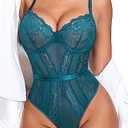 Avidlove Women One Piece Lingerie V Neck Teddy Lace Bodysuit with Underwire L
