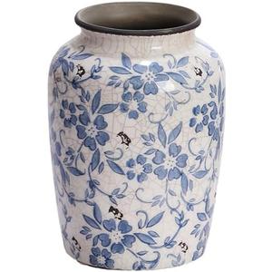 Denique Vintage Blue and White Porcelain Vase Ceramic Vase for Home Decor, Retro Crack Blue Flower Vase Pottery Vase Chinoiserie Decor (5.9x7.8inch)