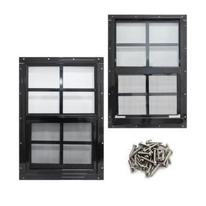 2 Pack 18" x 27" Black Shed Window with Tempered Glass and Fiberglass Screen Household Sliding Windows with Srews for Shed, Chicken Coop, Playhouse, Garage and Barns