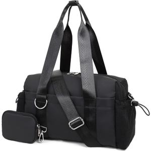 Everyday Mini Gym Bag for Women 2.0, Small Tote with Zipper Compartment Waterproof Travel Duffle Cute Handbag Workout Carry On with Removeable Shoulder Strap & Coin Wallet Easy to Clean - Black