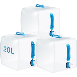 3 Pack Collapsible Water Container with Spigot, Foldable Camping Water Container Portable Camping Water Storage Carrier Jug for Outdoors Hiking Backpack Emergency Kit (5.3 Gallon)