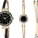 Anne Klein Women's Premium Crystal Accented Watch and Bangle Set (Gold/Black)