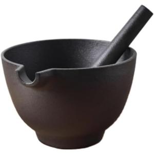 QUQUQ Mortar and Pestle Set Vintage Cast Iron Grinding Jar Household Crusher Garlic Crusher Pestle Set Seasoning Spice Tools (16.8x10cm, Black)