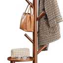 Pipishell Coat Rack, Freestanding Hall Tree with 8 Hooks & Storage Shelf, Solid Wood Base, 66.3 Tall Coat Rack Stand for Coats, Hats, Bag in Entryway, Bedroom, Living Room, Brown, PIFCR11BN