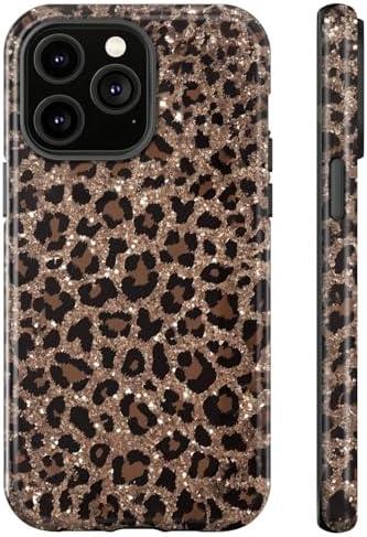 for iPhone 16 Pro Case,Luxury Sparkle Leopard Print Pattern Vintage Cheetah Design,Dual Layer Soft TPU Hard PC Bumper Case,Protective Phone Cover for Women Girls-Brown Leopard Print