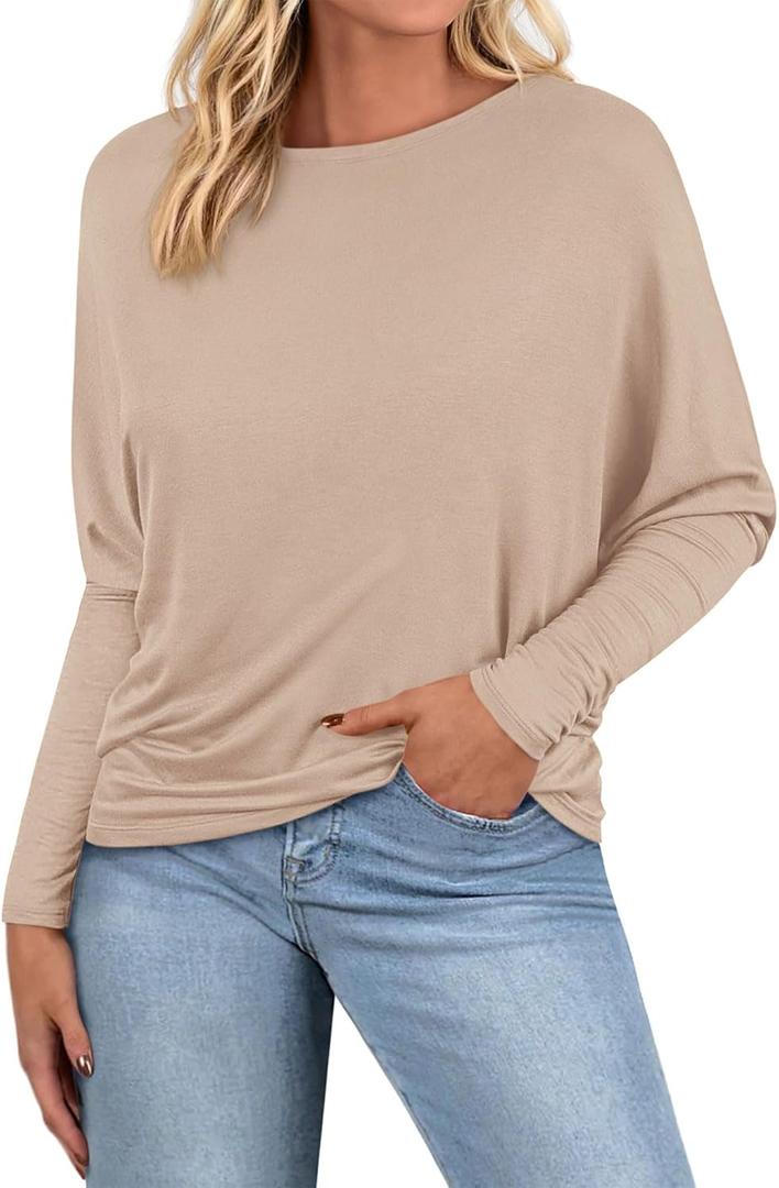Zenlonr Long Sleeve Tops for Women Fall Fashion Outfits 2025 Crewneck Knit Basic Tee Shirts Business Casual Tops (XL)