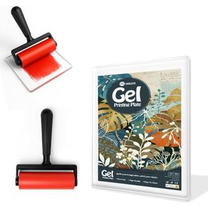 Gel Printing Pad with Brush - Reusable Gel Plate for Monoprinting, Stamping & Texture Art, Includes Mini Roller Brush - Non-Toxic Art Tool for Beginners, Artists & Therapy (Size: 5 * 7inch)