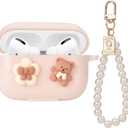Cute Cases for AirPod Pro 3, Lovely Bow Flower Bear Case with Pearl Chain, Soft Protective Cover for AirPods Pro 3 2025 Released