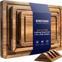 Kikcoin Acacia Wood Cutting Boards for Kitchen, 3 PCS Wooden Cutting Board Set with Holder, Chopping Board with Compartments and Juice Groove, Solid Charcuterie Boards Serving Tray Wood Butcher Block