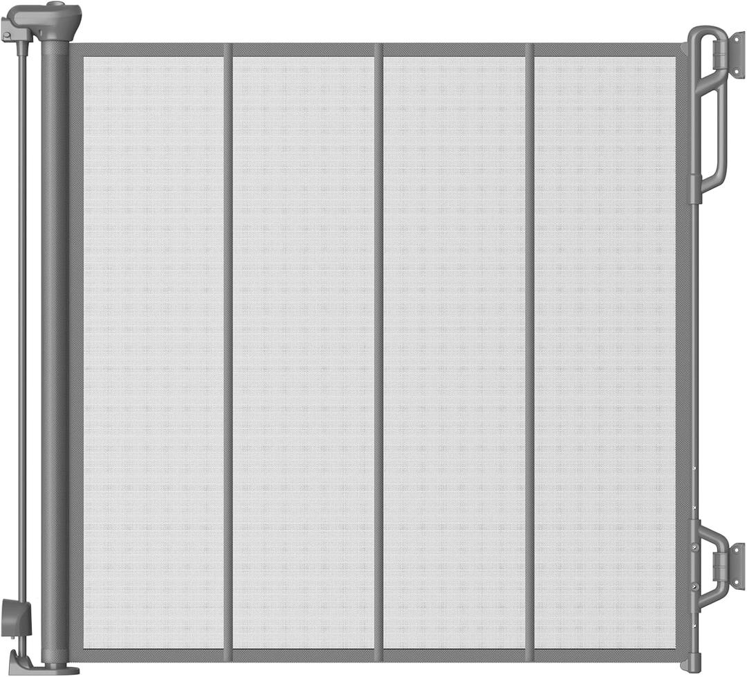 SPACEANY Reinforced Retractable Baby Gate, Mesh Dog Gate, Child Safety Gate for Doorways, Stairs, Hallways, Indoor/ Outdoor, Wide Openings -33.5" Tall, Width up to 55" Gray