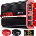 3000 Watts Power Inverter 12V DC to 110V/120V AC Converter Peak Power 6000W Car Inverter with LCD Display, 2 AC Outlets, 3.1A USB Port for RV, Camping,Truck, Boat, Off-Grid Solar System
